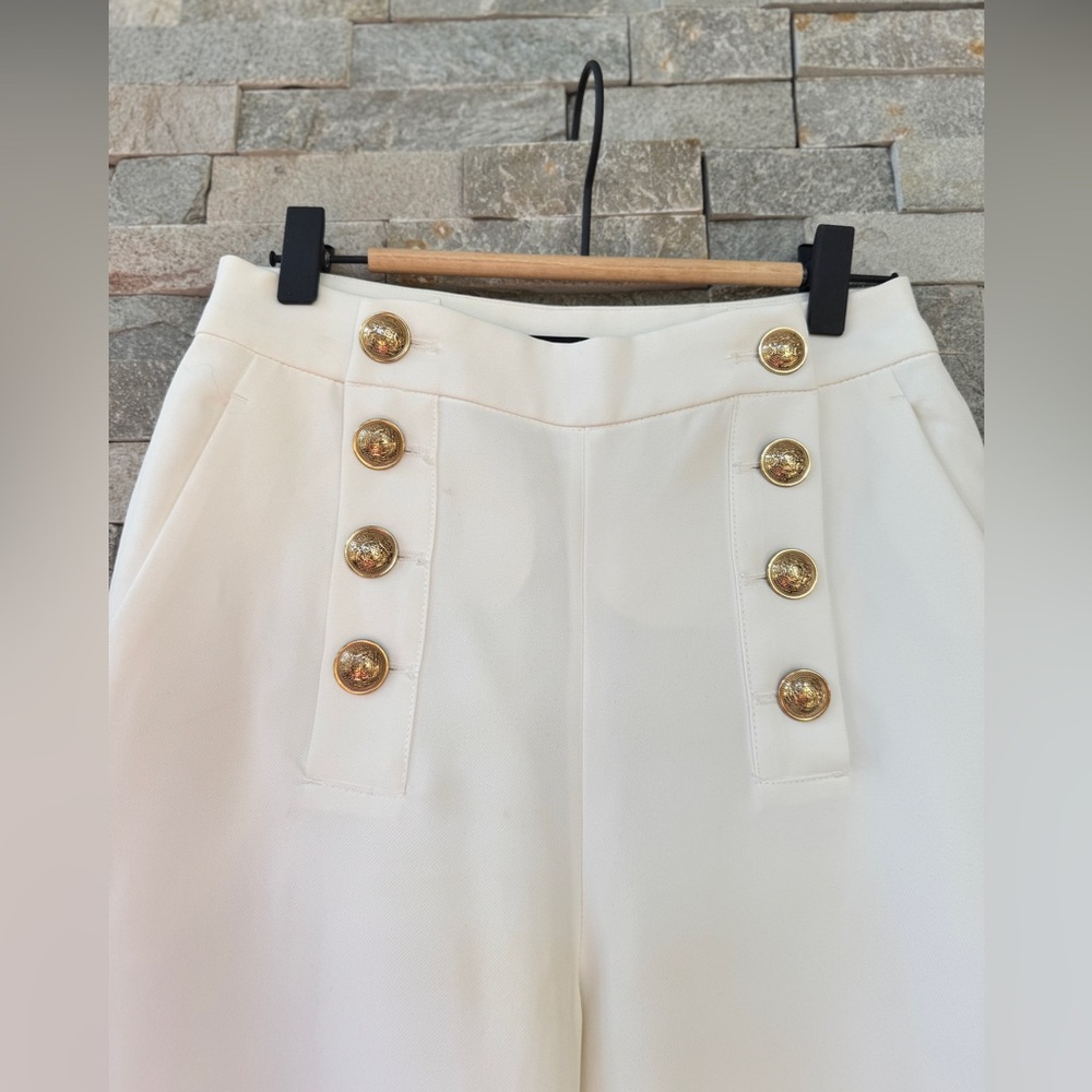 High Waist White Wide Leg Sailor Dress Pants Brass Buttons XS - Picture 7 of 16
